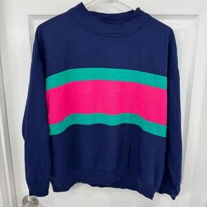 Vintage American Made Colorblock‎ Sweatshirt with Pink and Green Stripes